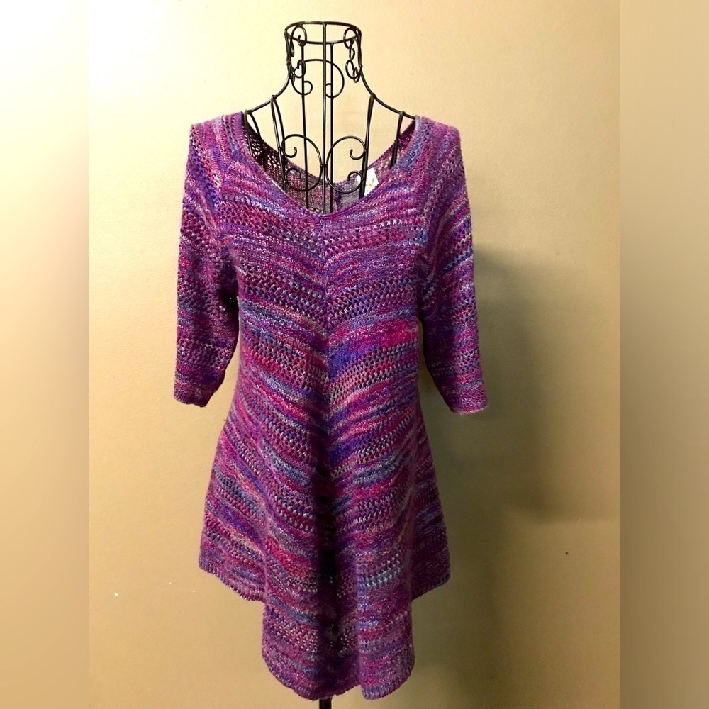 Faded Glory Women’s Knit Fall Cozy V-Neck Sweater Dress Purple Pink Size S